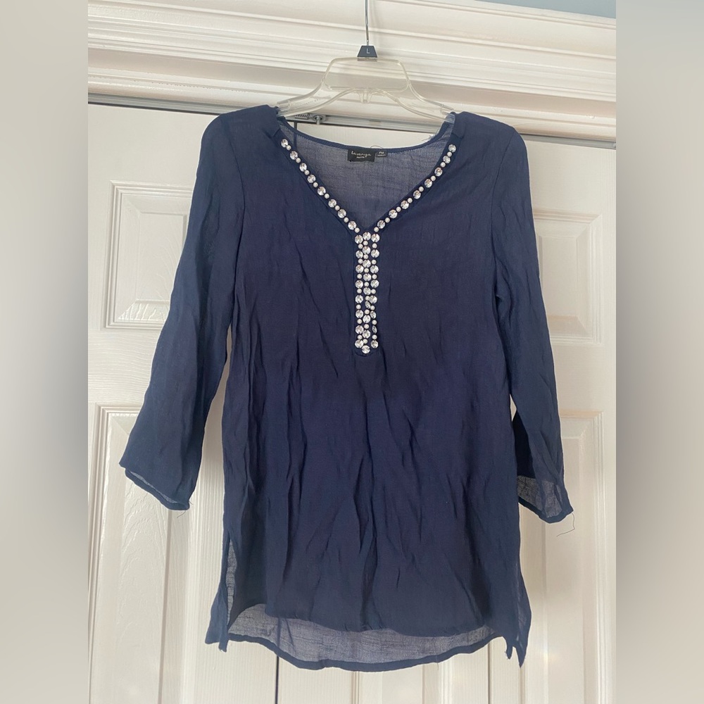 Navy blouse, quarter sleeve